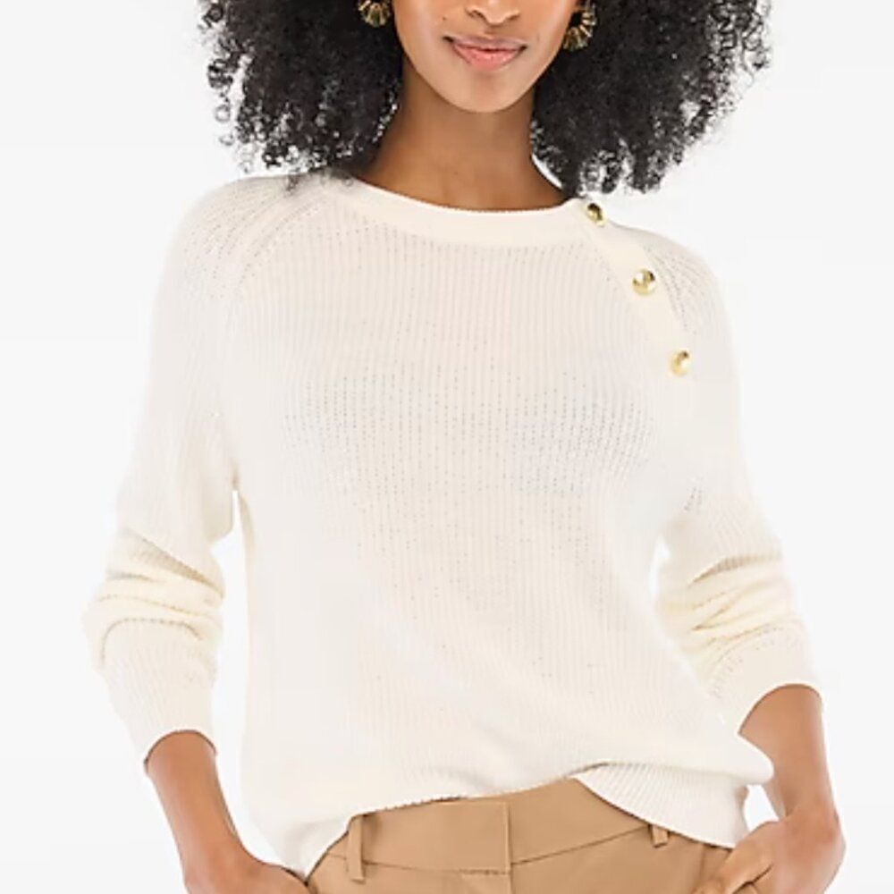 J. Crew Factory CF318 ivory utton raglan crewneck sweater size xs NWT